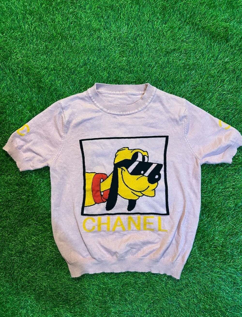 Chanel Cartoon Pluto Knitted Short Sleeve Sweater Pink